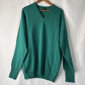 Vtg‎ Peter Scott Men's 48 Pull Over Lambswool V-neck Green Sweater Scotland